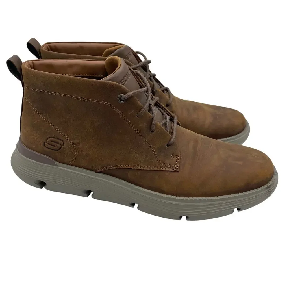Skechers Leather Chukka Boot Dark Brown Classic Fit Garza Fontaine Mens 13